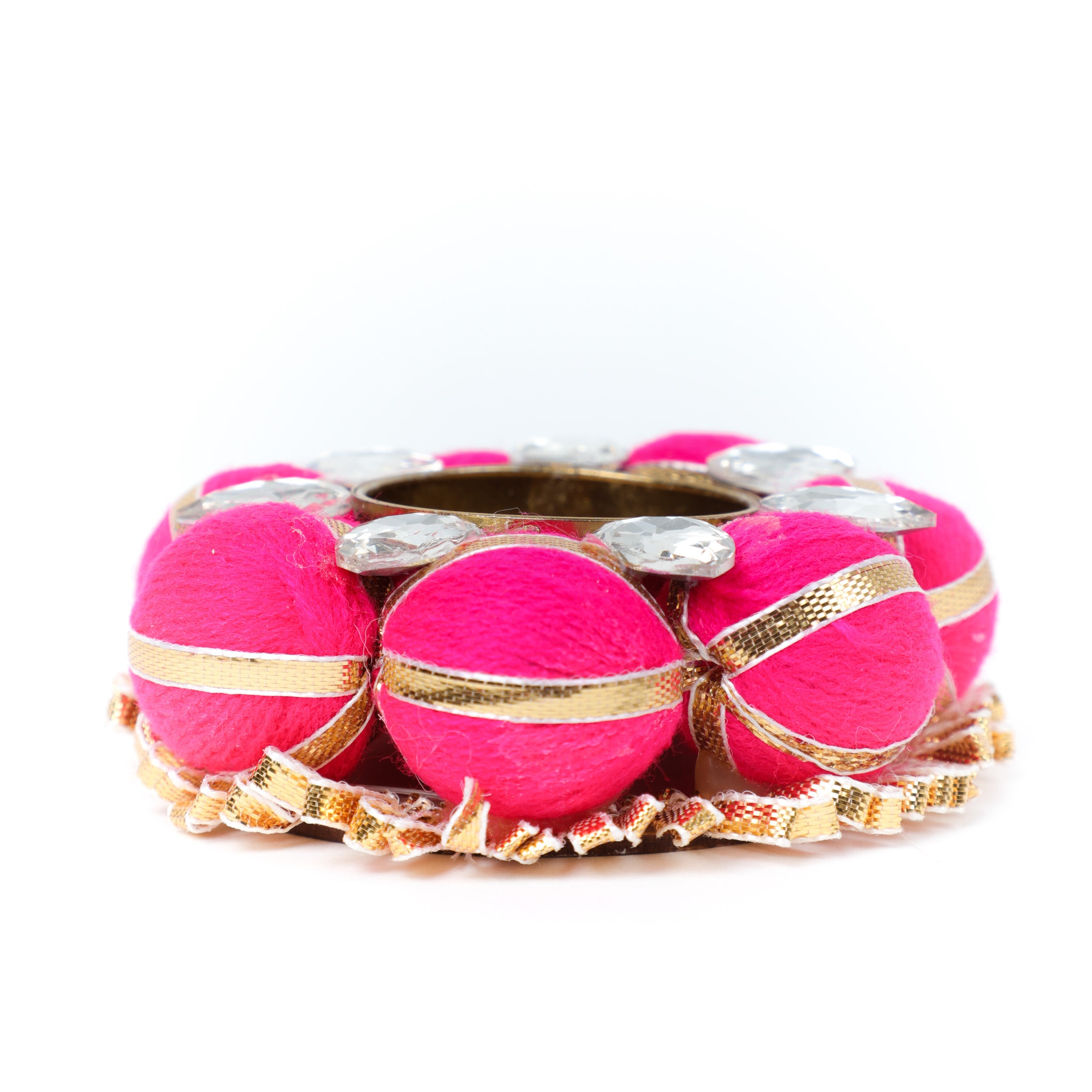 Pink Pompom Tealight Holder
